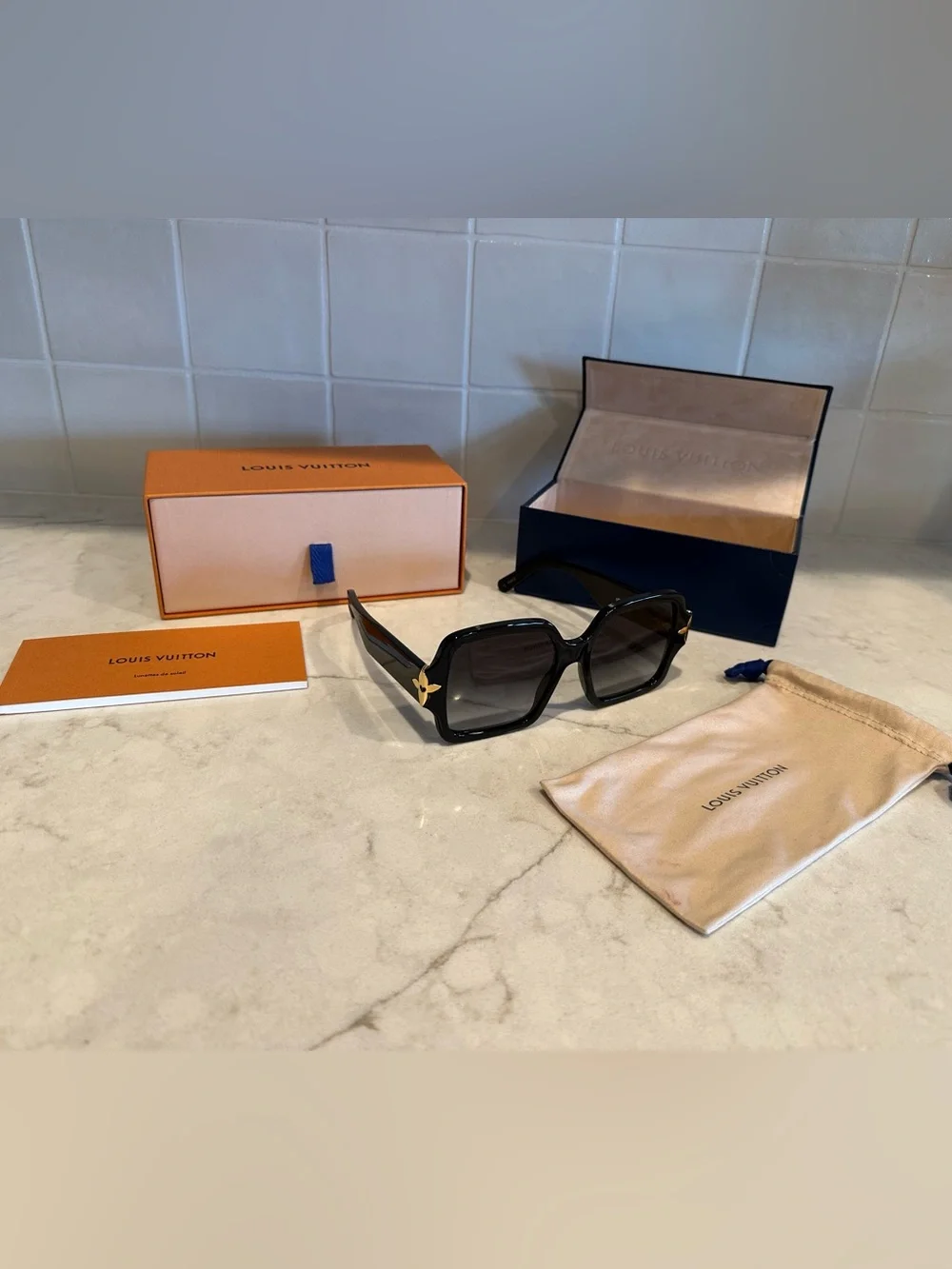 Louis Vuitton Z175W Black Women’s Monogram Flower Square Acetate Sunglasses